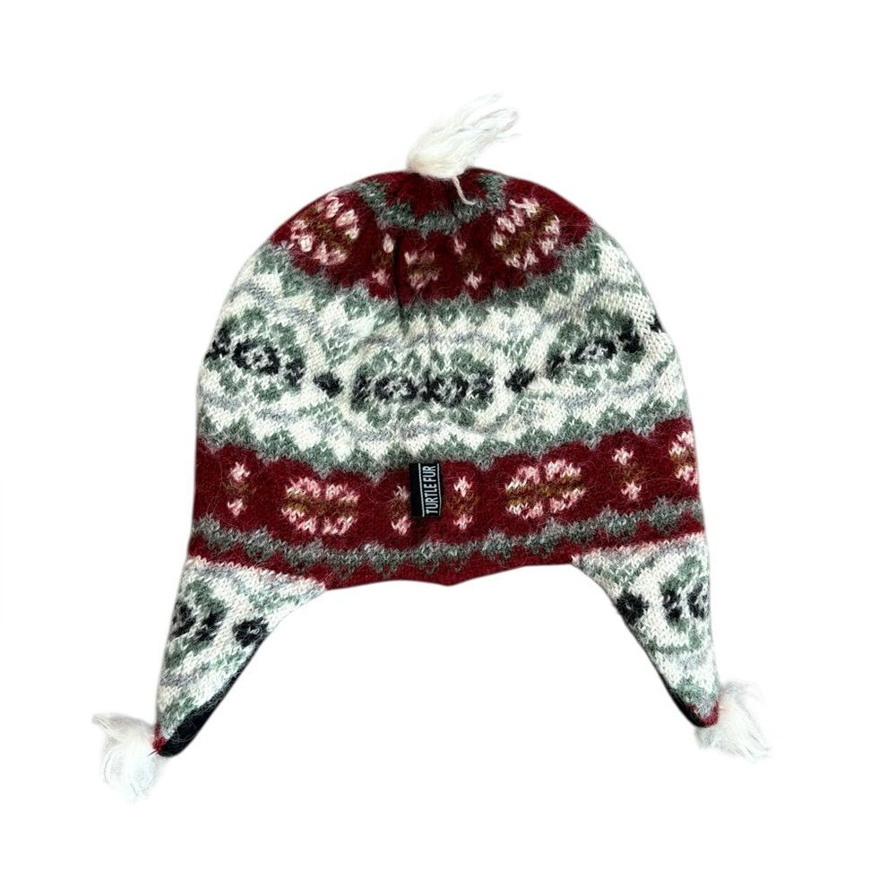 Turtle Fur Alpaca Wool Beanie Hat With Ear Flaps Nordic Print Adult One Size